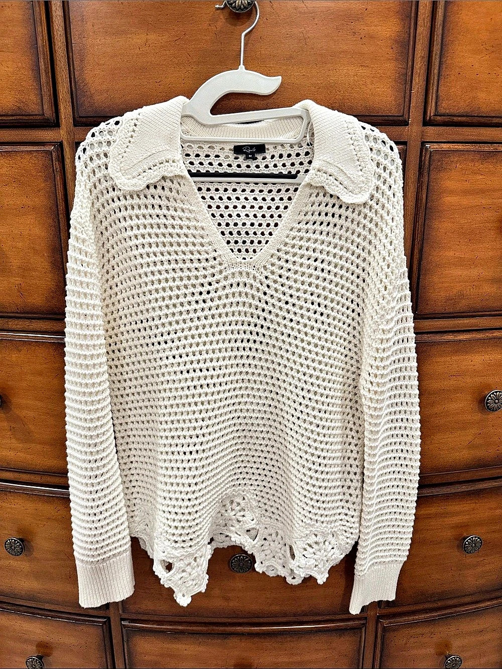 Rails Louise Sweater Crochet V-Neck Cream Medium